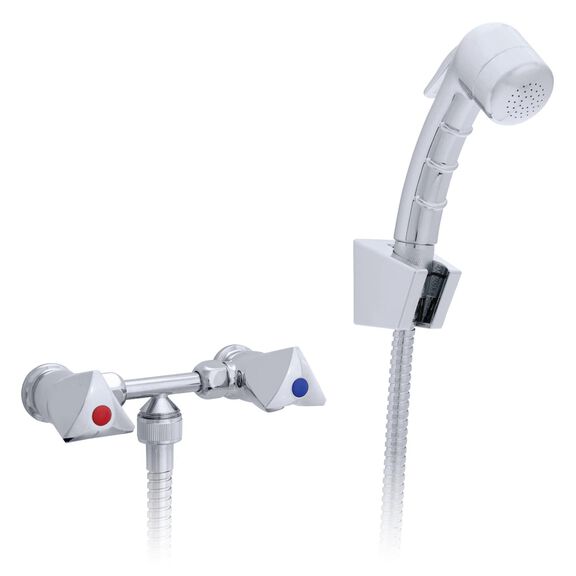 Trinidad 2H External Shower Mixer Small Chrome Sprayer, 6' Stainless Steel Hose Chrome image number 0