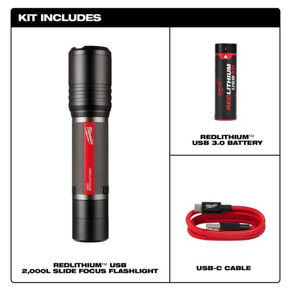 REDLITHIUM&trade; USB 2,000 Lumen Slide Focus Flashlight image number 1