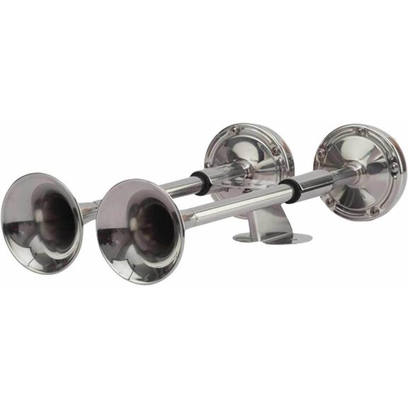 Compact Dual Trumpet Horn, 112dB, Stainless Steel image number 0