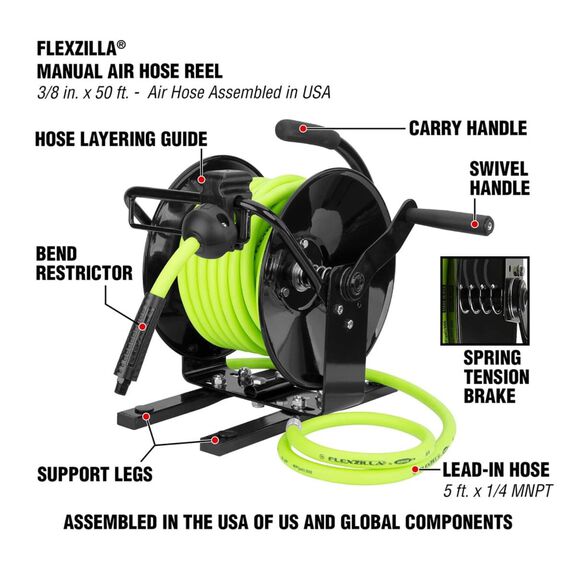Flexzilla Manual Air Hose Reel Open Face Portable 3/8" 50' image number 2