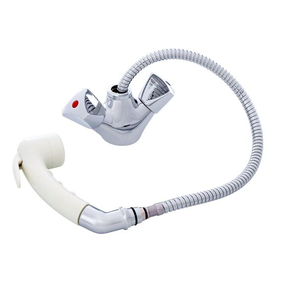 Trinidad Head/Shower Combo Faucet Small Warm White Sprayer No Hook, 6' Stainless Steel Hose Chrome/Warm White image number 1