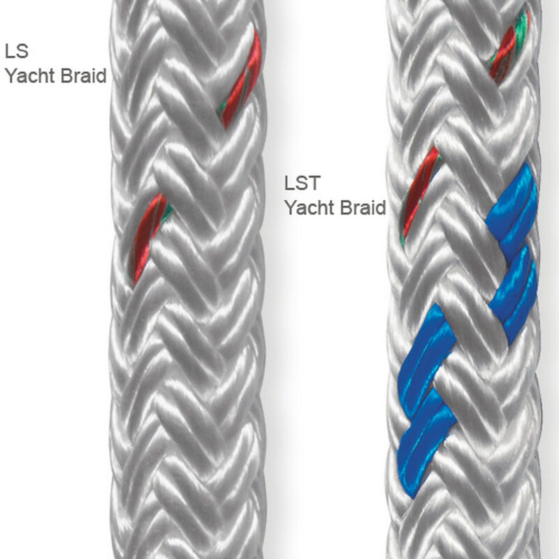 1/4" LST Polyester Braid, White with Blue Tracer, Sold by the Foot image number 0