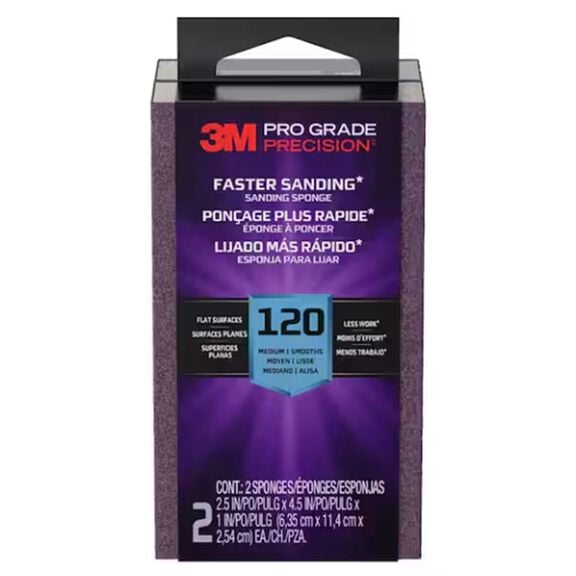 Pro Grade Precision&trade; Faster Sanding Sanding Block Sponge, 2.5 x 4.5 x 1in, 120 grit, 2 each/pack image number 0
