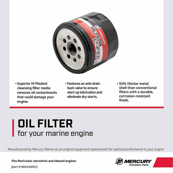 Mercury MerCruiser Oil Filter 866340K01 for Sterndrive and Inboard Engines image number 2