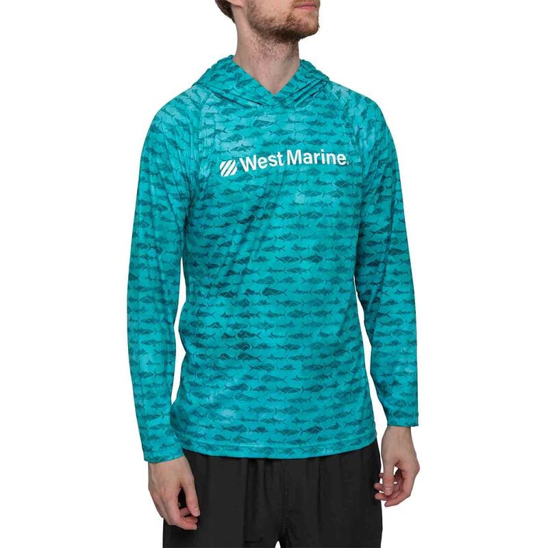 Men's Printed Performance Hooded Shirt, in Aqua Green, Size 2XL | by West Marine
