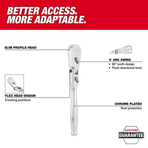 3/8" Drive 9" Flex Head Ratchet image number 1