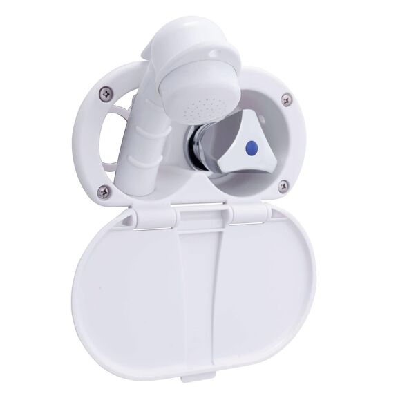 Trinidad Transom Shower Cold Only, Arctic White Cup & Lid, Small Arctic White Sprayer, 6' Stainless Steel Hose, Chrome Trinidad Handle image number 0