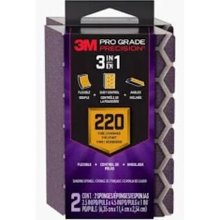 Pro Grade Precision&trade; 3-in-1 Sanding Sponge, 2.5in x 4.5in x 1in, 220 grit, Fine, 6/case