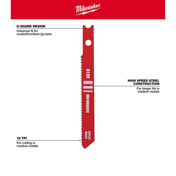 2-3/4" 18TPI U-Shank Metal High Speed Steel Jig Saw Blades, 5 Pack image number 1