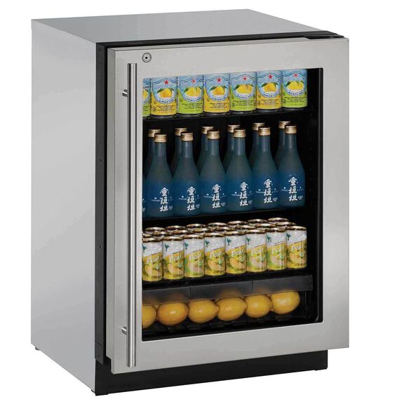 24" Stainless Glass Door Refrigerator, LHH Lock image number 0