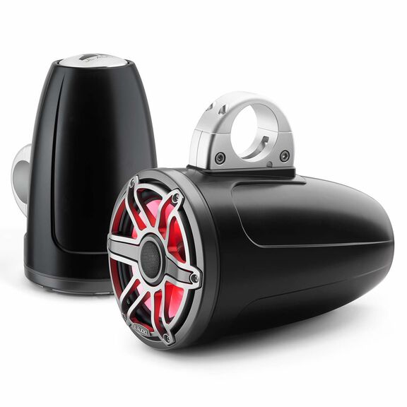 M6-770ETXv3-Sb-S-GmTi-i 7.7" Enclosed Marine Coaxial Speaker System, Satin Black, Gunmetal and Titanium Sport Grille with RGB LED Lighting image number 1
