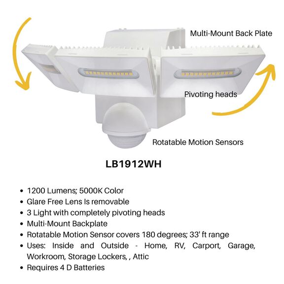 IQ America Battery Operated LED Indoor/Outdoor Motion Security Flood Light, 1200 Lumens image number 2