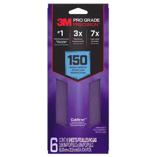 3M Pro Grade Precision Faster Sanding Sheets w/ NO-SLIP GRIP Backing, 3 2/3" x 9", 150 Grit, 6 Shts/pk
