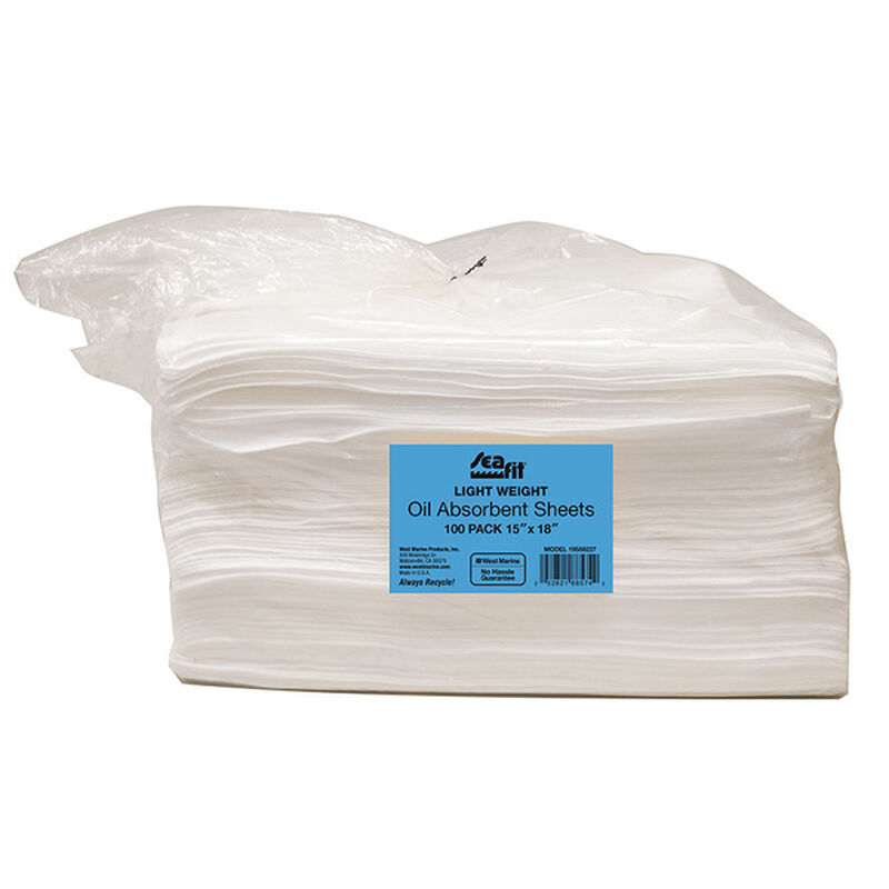 SEAFIT 18" x 15" Light Weight Oil Absorbent Sheets, 100Pack West Marine