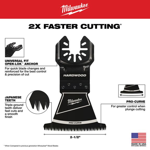 MILWAUKEE&reg; OPEN-LOK&trade; 2-1/2" HCS Japanese Tooth PRO-CURVE&trade; Hardwood Multi-Tool Blades, 3 Pack image number 1