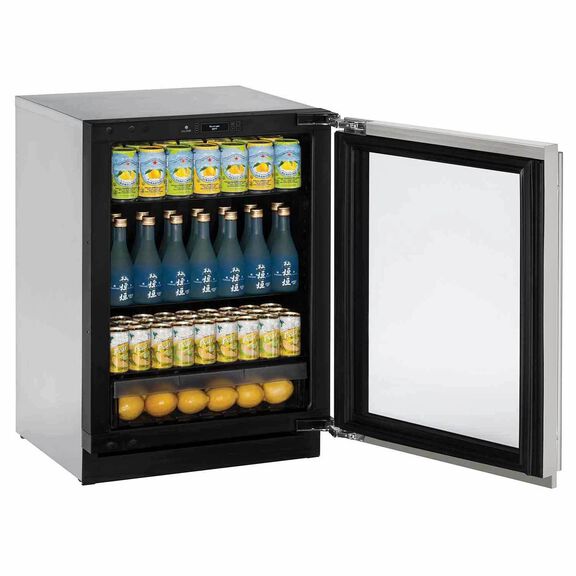 24" Stainless Glass Door Refrigerator, LHH Lock image number 1
