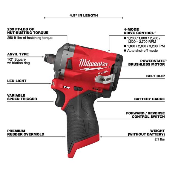 M12 FUEL&trade; Stubby 1/2 in. Impact Wrench image number 1