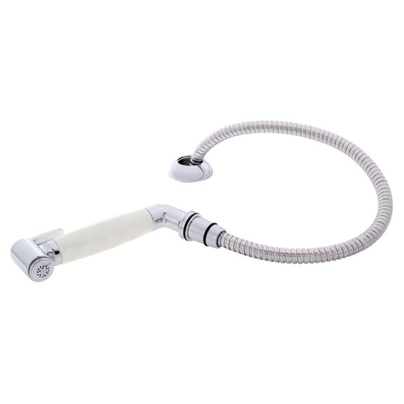 Deck-Mount Sprayer Hammer-Head Warm White Sprayer w/Elbow, 6' Stainless Steel Hose, Elite Holder image number 1
