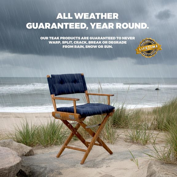 Premium Grade Teak Folding Director's Chair with Navy Sunbrella&reg; Fabric Seat Cushions image number 2