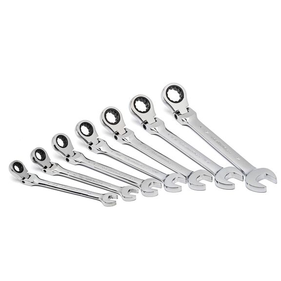 7 Piece 72-Tooth 12 Point Flex Head Ratcheting Combination SAE Wrench Set image number 0