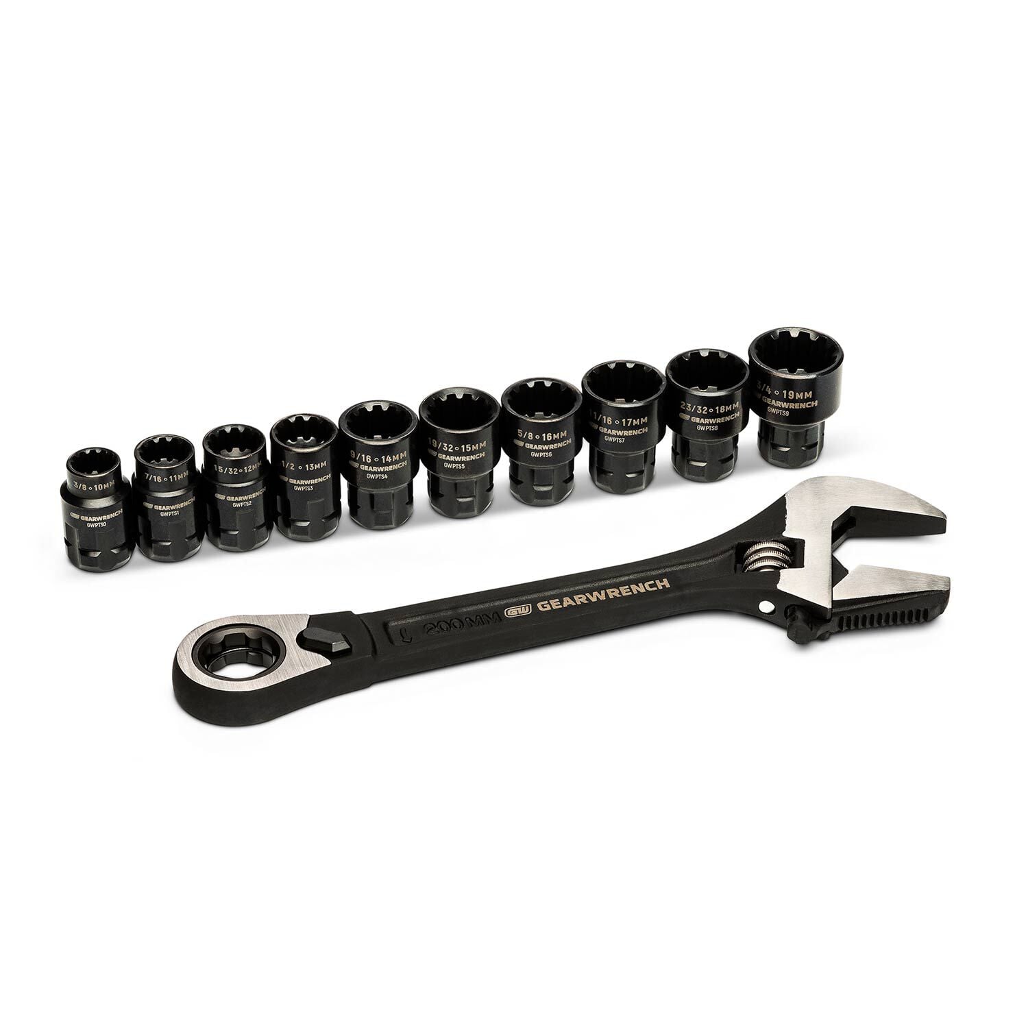 11-Piece Adjustable Wrench with 8 Metric Pass Thru Socket Set