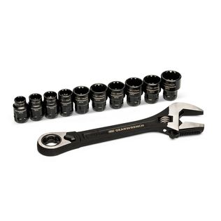 11-Piece Adjustable Wrench with 8 Metric Pass Thru Socket Set