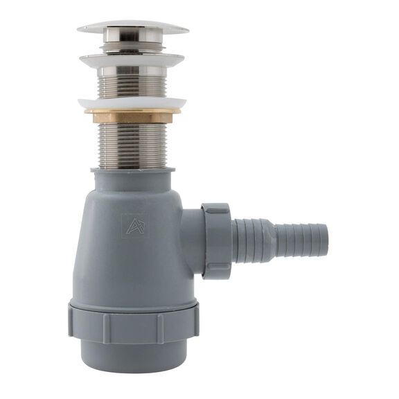 1-3/4" Drain, Touch Trap Sink Drain with Cover no Overflow, 3/4" & 1" Hose Barb Brushed Nickel image number 1