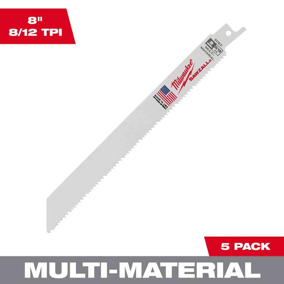8" 8/12 TPI SAWZALL&reg; Blades, 5 Pack image number 0