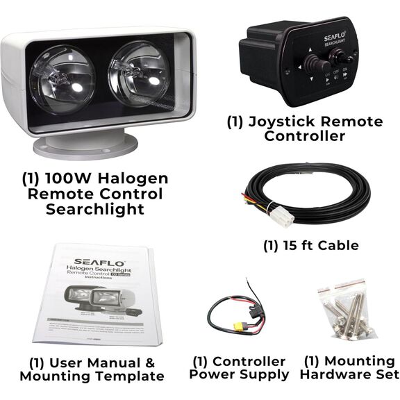 SEAFLO 03 Series 100W Remote Control Halogen Boat Searchlight, White image number 4