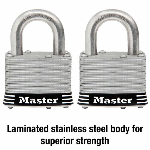 2 Inch (51mm) Wide Laminated Stainless Steel Pin Tumbler Padlock, 2 Pack image number 1