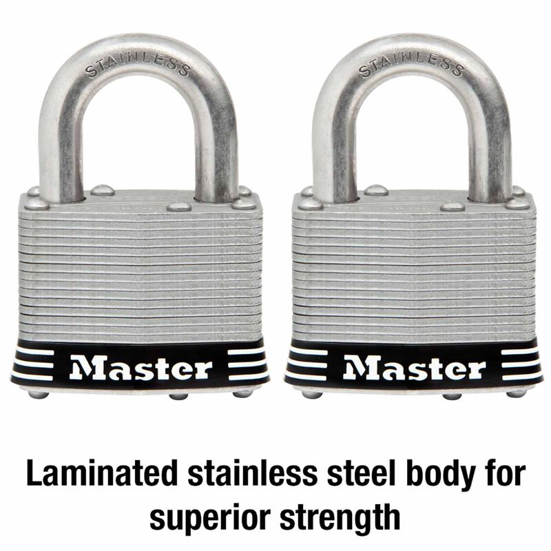 2 Inch (51mm) Wide Laminated Stainless Steel Pin Tumbler Padlock, 2 Pack image number null