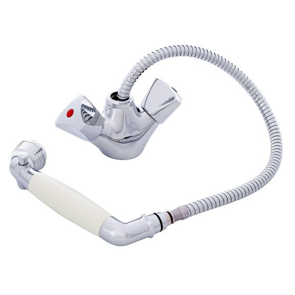 Trinidad Head/Shower Combo Faucet Classic Warm White Sprayer No Teeth, 6' Stainless Steel Hose Chrome/Warm White image number 1
