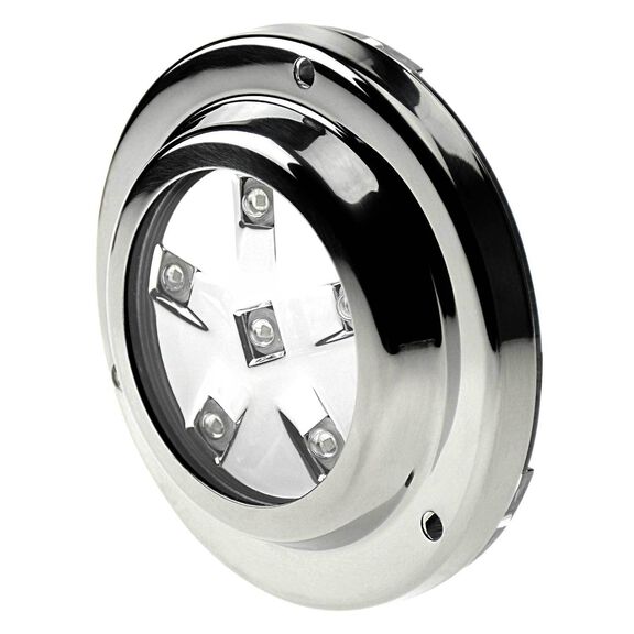 Round Six LED Underwater Light with Stainless Steel Bezel, Blue, 2-Pack image number 1
