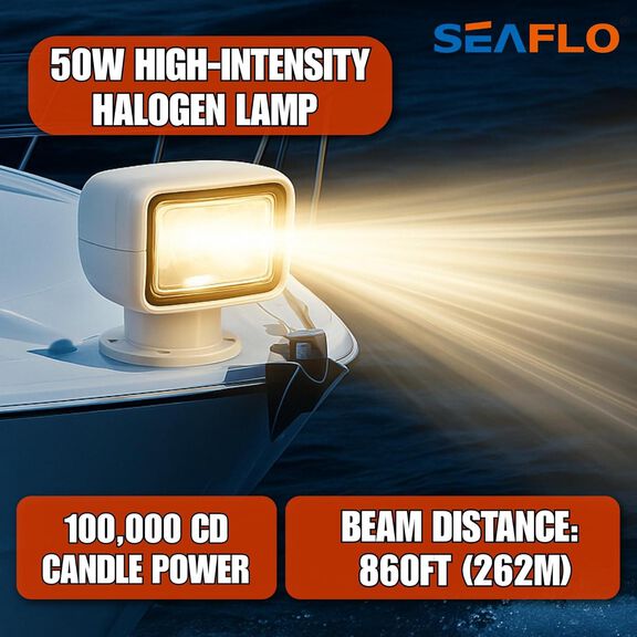 SEAFLO 01 Series 50W Remote Control Halogen Boat Searchlight, White image number 6