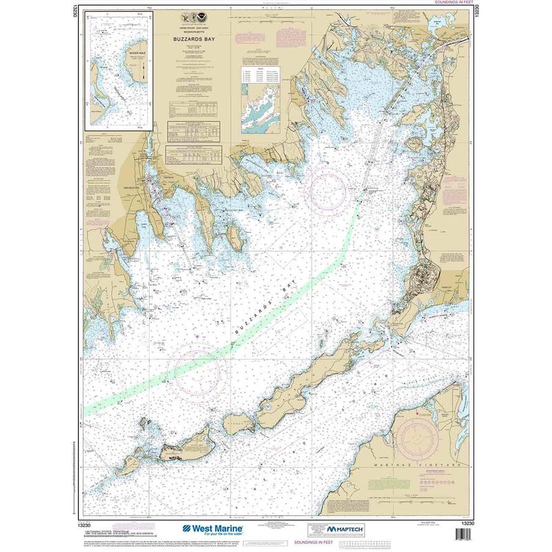 Maptech® NOAA Recreational Waterproof Chart-Buzzards Bay; Quicks Hole, 13230 image number null