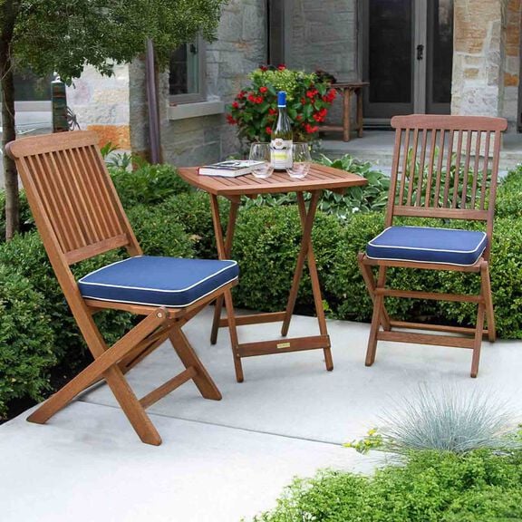 3-Piece Square Bistro Set with Blue Cushions image number 1