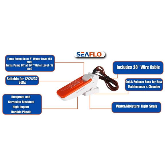 SEAFLO 1100 GPH 12V Automatic Submersible Bilge Pump with Float Switch image number 5