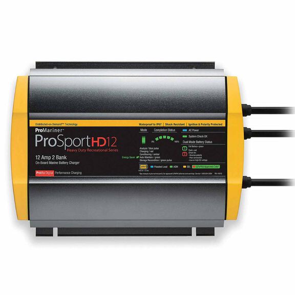ProSportHD12 Onboard Waterproof Smart Marine Battery Charger with Selectable Charging Profiles and Ignition and Reverse Polarity Protection, 12 Amp, 2-Bank image number 0