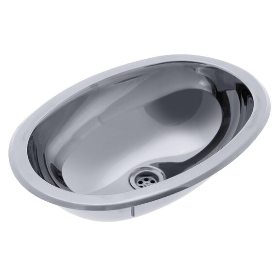 Oval Sink Ultra-Mirror Finish, 304 Stainless Steel, 1-1/2" Drain, SoundKOTE, With Studs image number 0