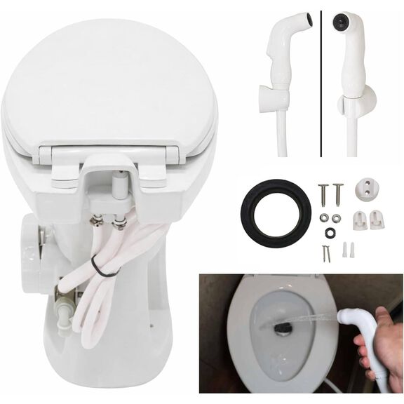 SEAFLO Porcelain RV Toilet with Sprayer Attachment 19in Gravity Flush Foot Pedal Soft Close image number 5