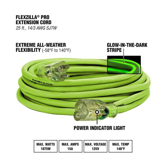 Flexzilla Pro Extension Cord 14/3 AWG 25' image number 2