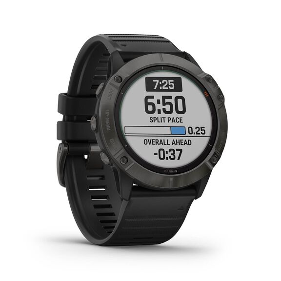 fēnix&reg; 6X PRO Solar GPS Smartwatch Titanium Carbon Gray DLC with Black Band image number 0