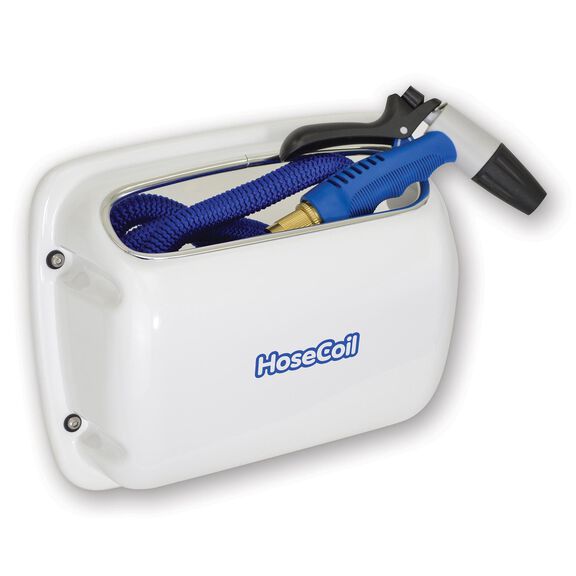 25' Expandable Blue Hose with Side Mount White Enclosure, Shutoff Valve & Nozzle image number 0