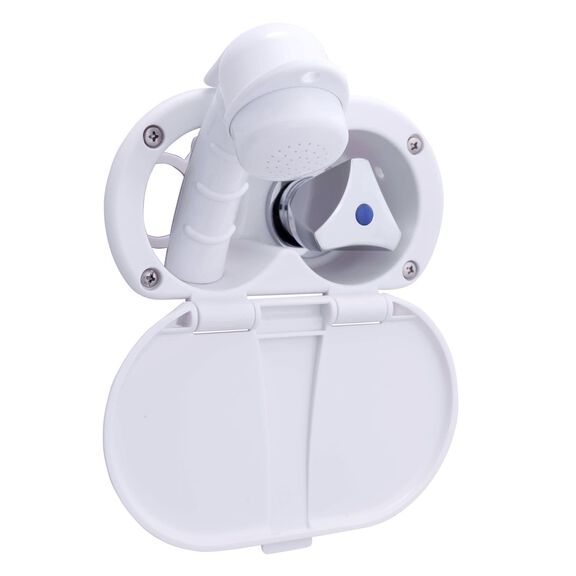 Trinidad Transom Shower Cold Only, Arctic White Cup & Lid, Small Arctic White Sprayer, 10' White Rubber Hose, Chrome Trinidad Handle image number 0