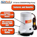 SEAFLO 01 Series 2000 GPH Bilge Pump 12V Submersible Marine Pump with Anti-Airlock Protection image number 5