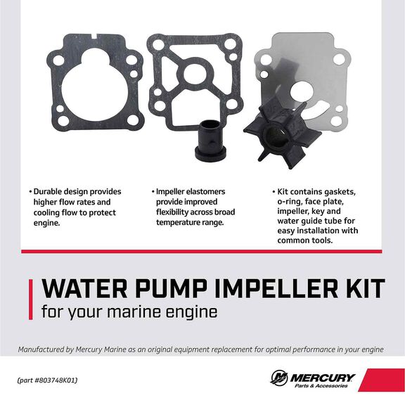 Water Pump Impeller Repair Kit 803748K01 for Mercury 8 and 9.9hp 4-Stroke Outboards Beginning with Model Year 2005 image number 2