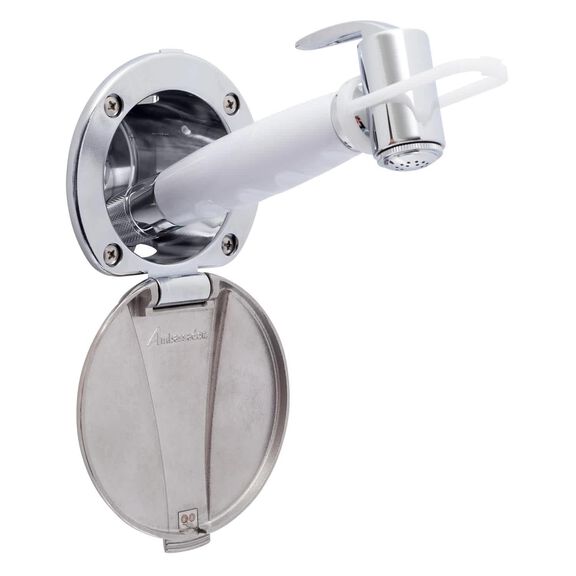 Recessed Shower Chrome Cup with Stainless Steel Lid, Hammer-Head Arctic White Sprayer, 6' White Rubber Hose image number 0