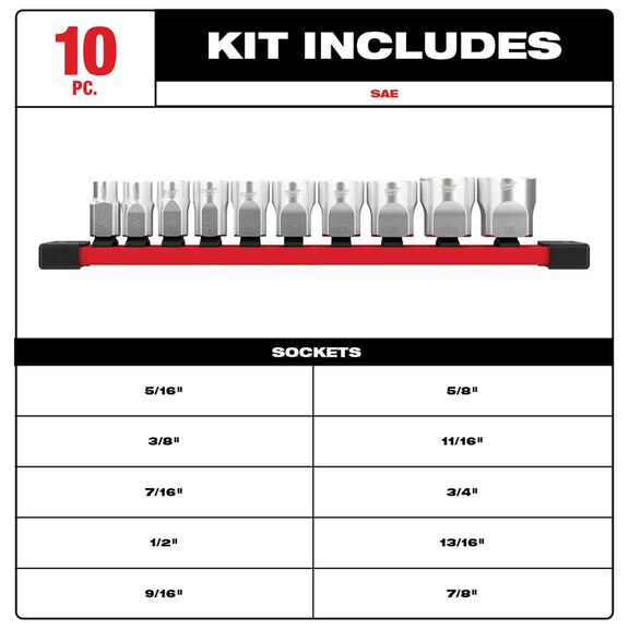 3/8" SAE Sockets with FOUR FLAT&trade; Sides, 10 Piece image number 1
