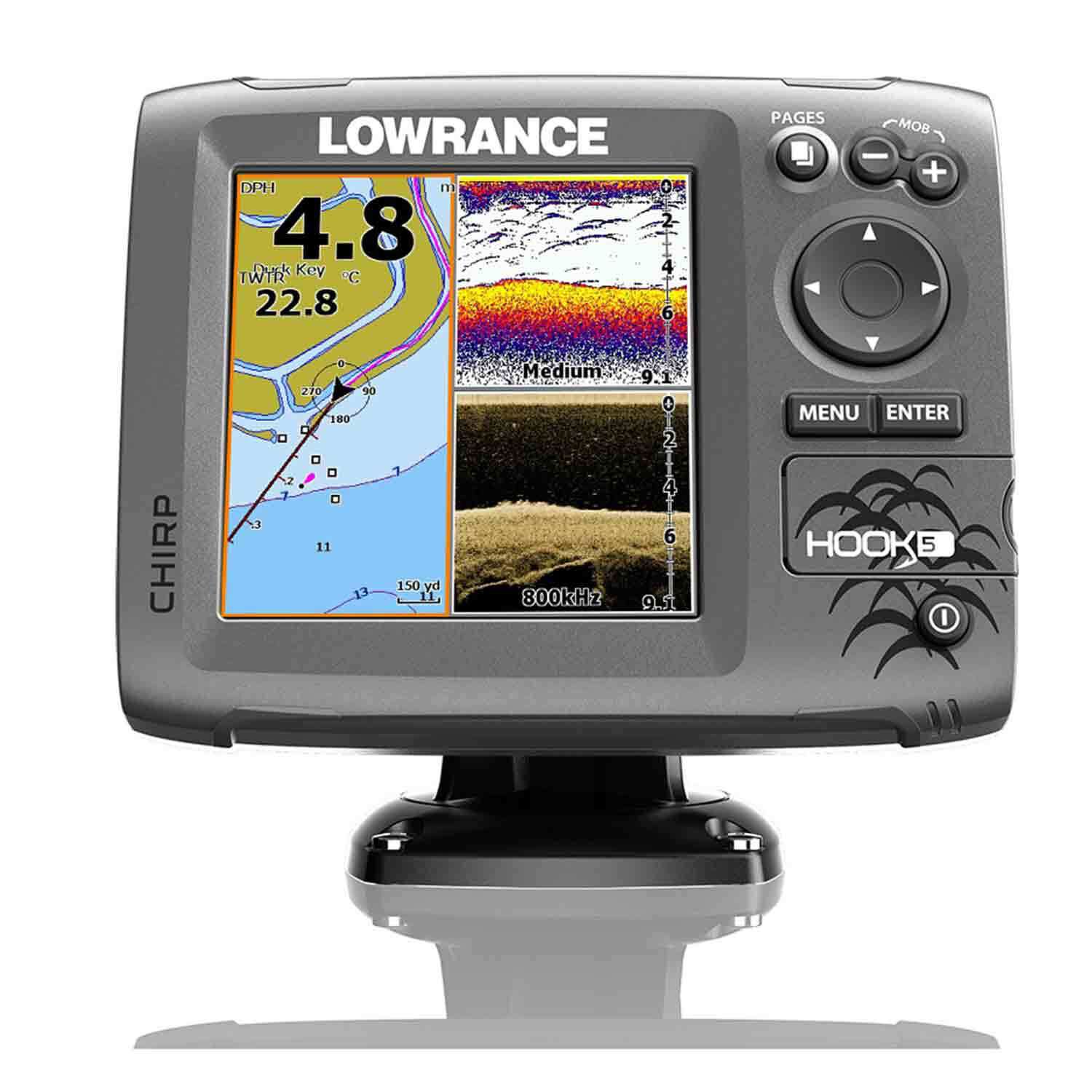 Lowrance Hook Reveal 5 Fishfinder & Mid/High CHIRP DownScan Transducer 83/200 