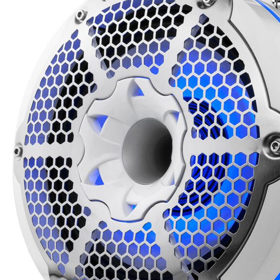 HYDRO 10" Neodymium Marine Tower Speakers with Built-in Passive Radiator, 1" Driver and RGB LED Lights, 900 Watts, White image number 1
